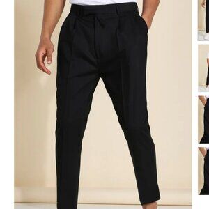 ✨NWT boohooMAN Black High Rise Tapered Crop Tailored Pants, Size 34S, 25" Inseam